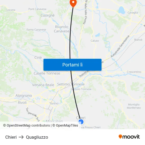 Chieri to Quagliuzzo map