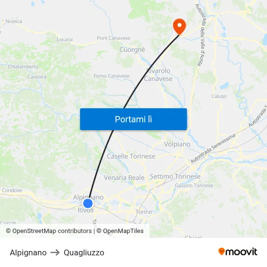 Alpignano to Quagliuzzo map