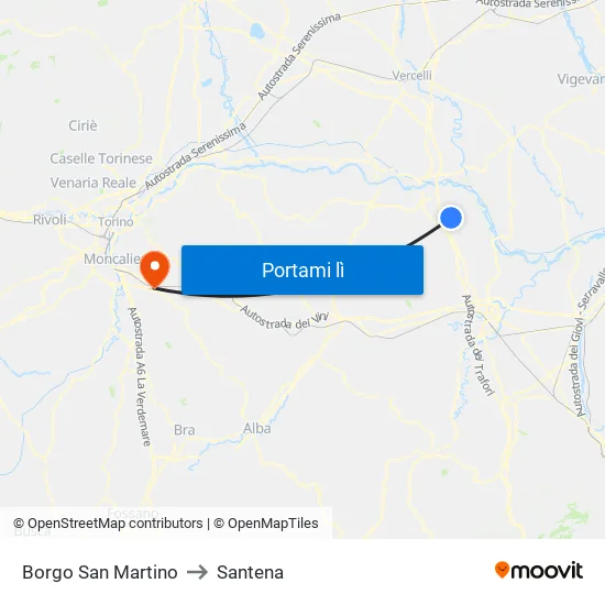 Borgo San Martino to Santena map