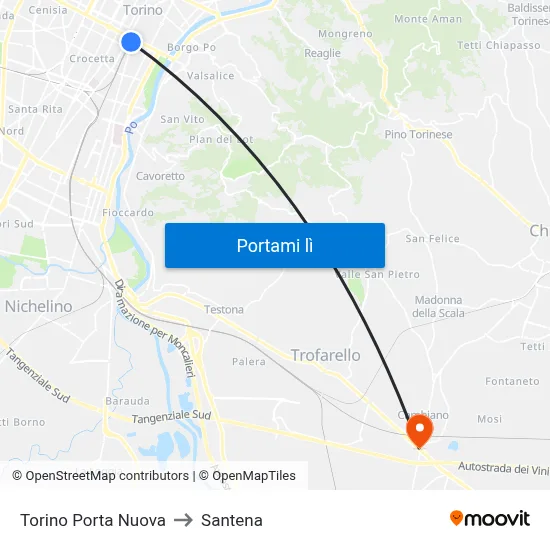 Torino Porta Nuova to Santena map