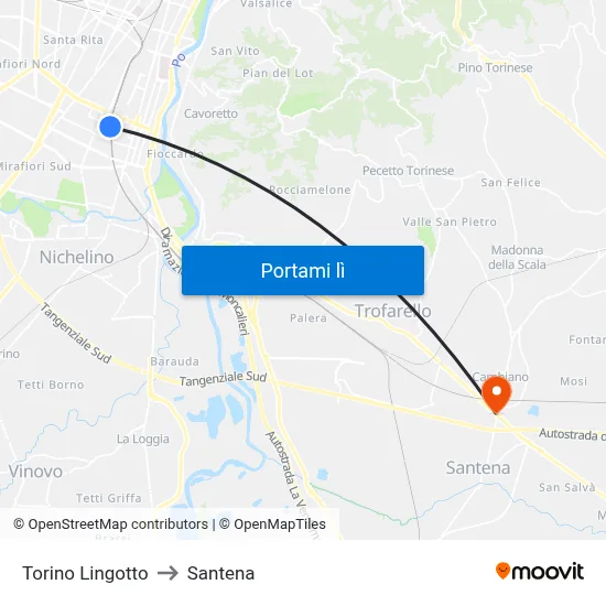 Torino Lingotto to Santena map