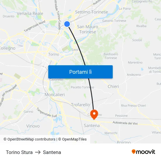 Torino Stura to Santena map