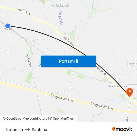 Trofarello to Santena map