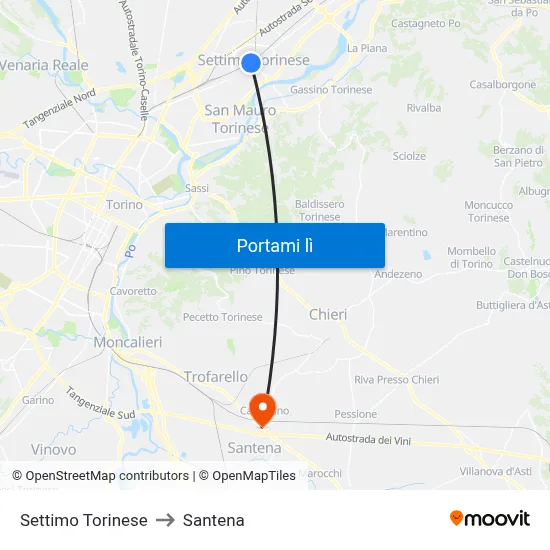 Settimo Torinese to Santena map