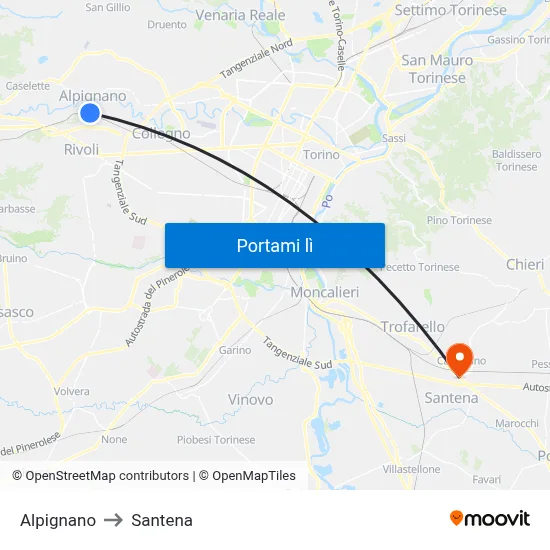Alpignano to Santena map