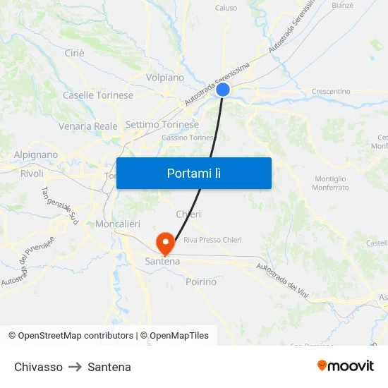 Chivasso to Santena map