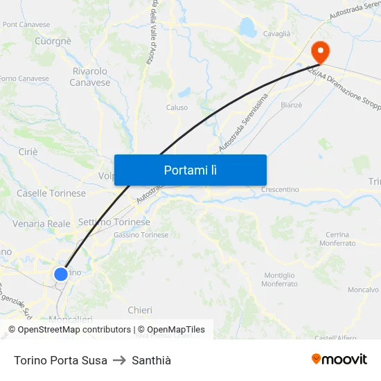 Torino Porta Susa to Santhià map