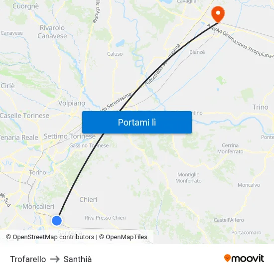 Trofarello to Santhià map