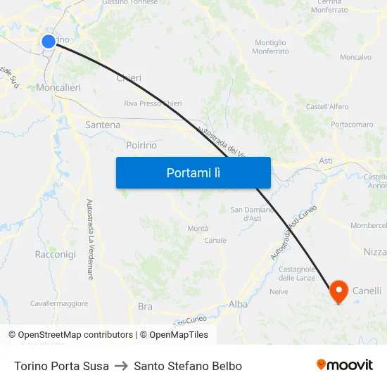 Torino Porta Susa to Santo Stefano Belbo map