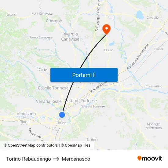 Torino Rebaudengo to Mercenasco map