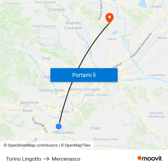 Torino Lingotto to Mercenasco map