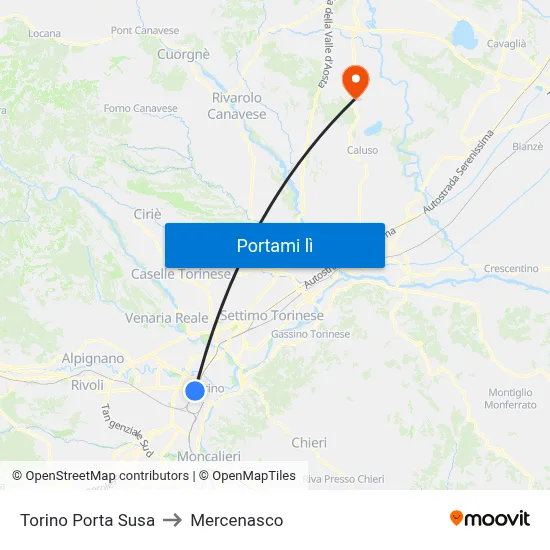 Torino Porta Susa to Mercenasco map