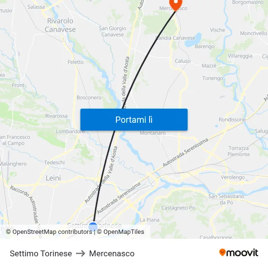 Settimo Torinese to Mercenasco map
