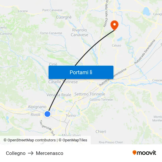 Collegno to Mercenasco map