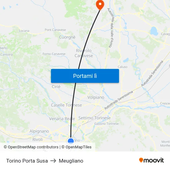 Torino Porta Susa to Meugliano map