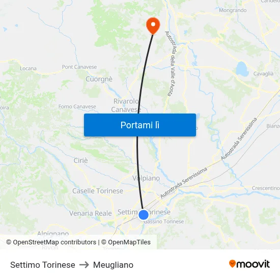 Settimo Torinese to Meugliano map