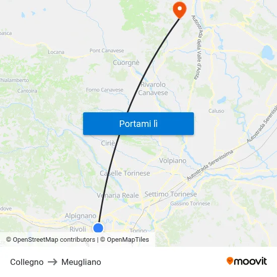 Collegno to Meugliano map