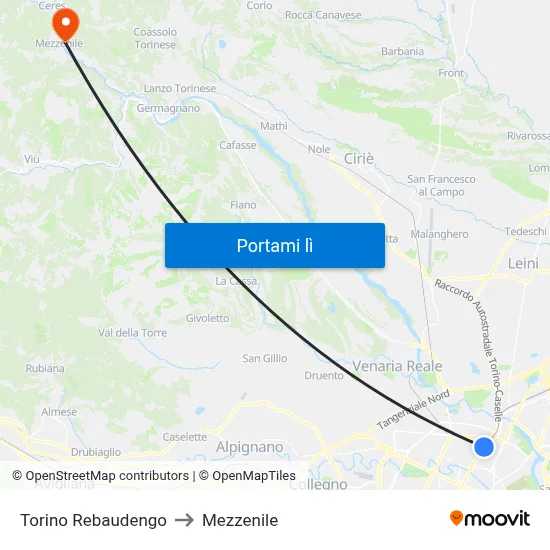 Torino Rebaudengo to Mezzenile map