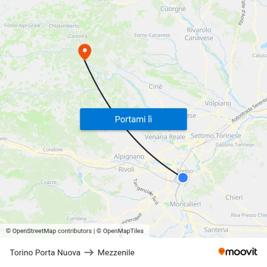 Torino Porta Nuova to Mezzenile map