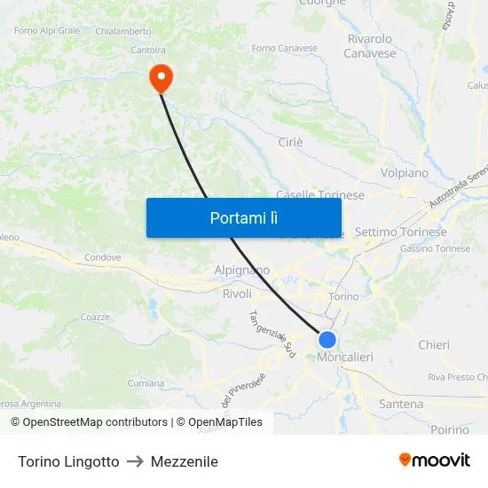 Torino Lingotto to Mezzenile map