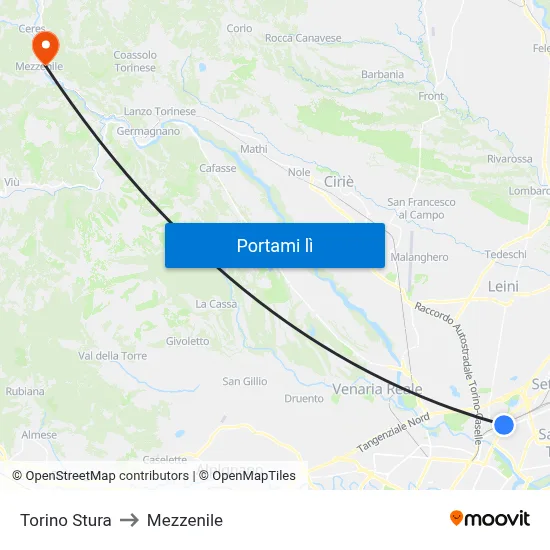 Torino Stura to Mezzenile map