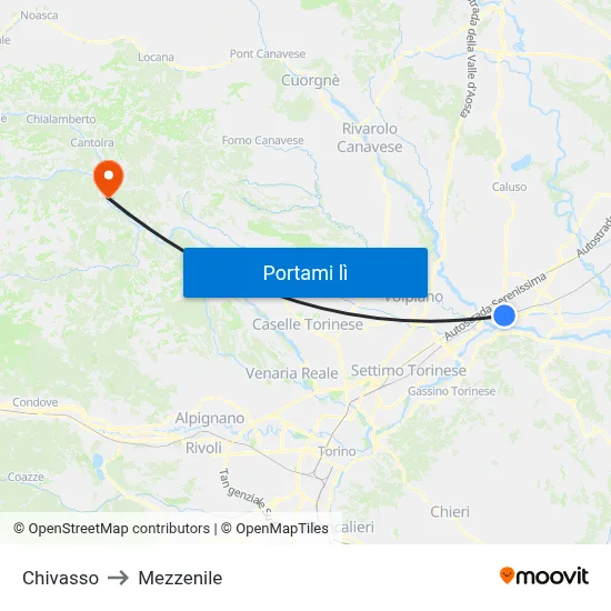 Chivasso to Mezzenile map
