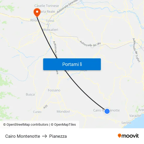 Cairo Montenotte to Pianezza map