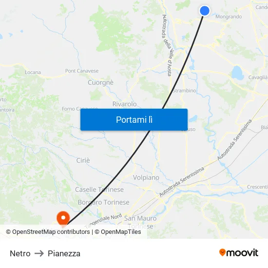 Netro to Pianezza map