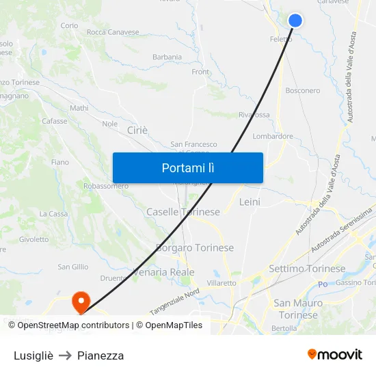 Lusigliè to Pianezza map
