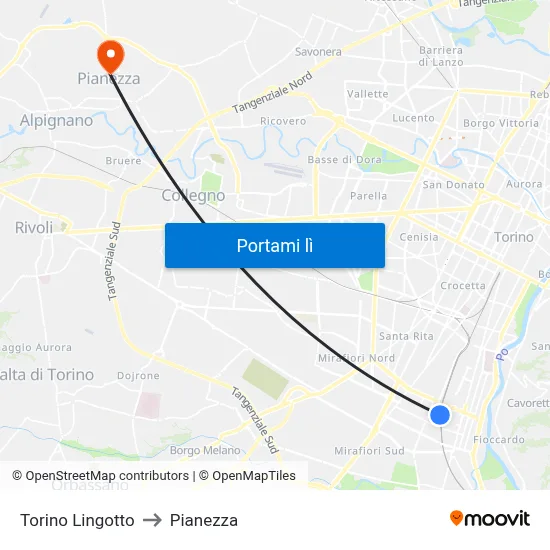 Torino Lingotto to Pianezza map