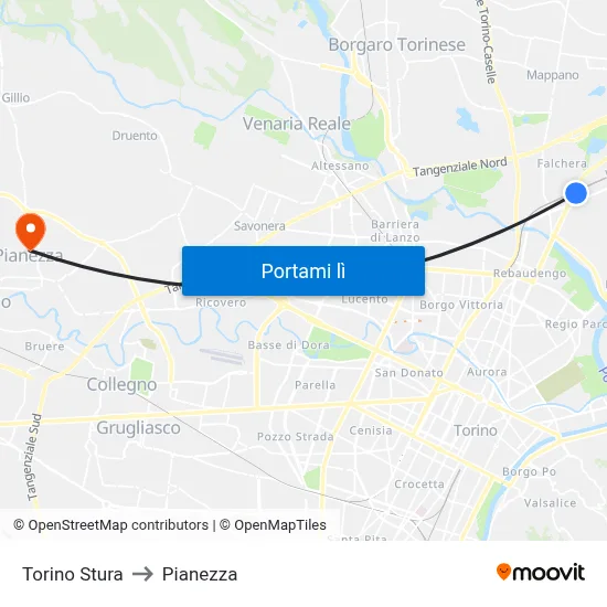 Torino Stura to Pianezza map