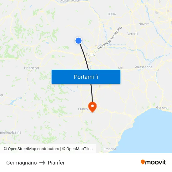 Germagnano to Pianfei map