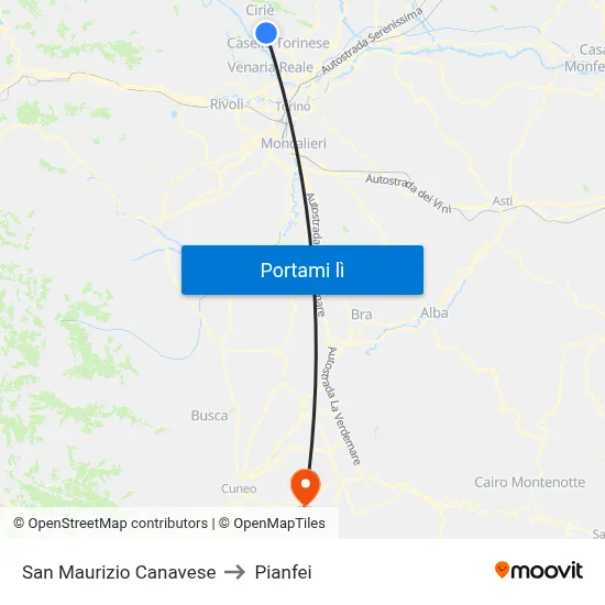 San Maurizio Canavese to Pianfei map