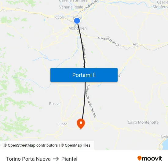 Torino Porta Nuova to Pianfei map