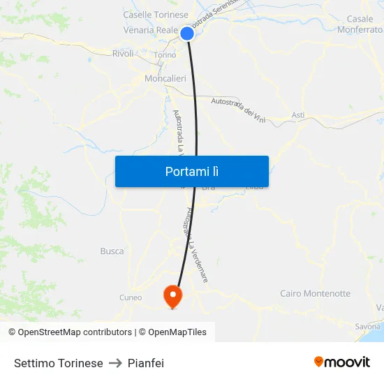 Settimo Torinese to Pianfei map