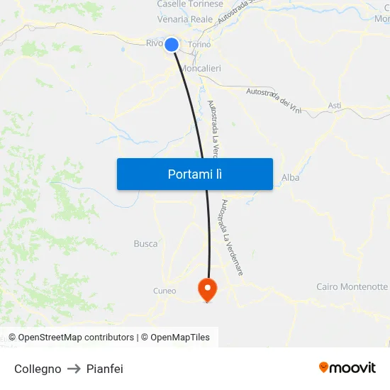 Collegno to Pianfei map