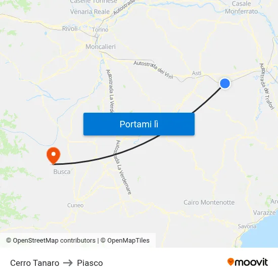 Cerro Tanaro to Piasco map