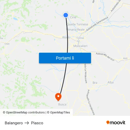 Balangero to Piasco map