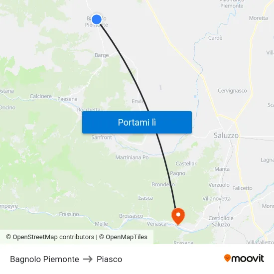 Bagnolo Piemonte to Piasco map