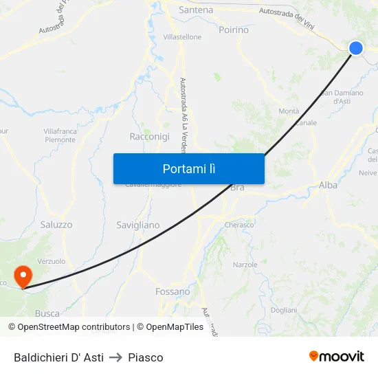 Baldichieri D' Asti to Piasco map