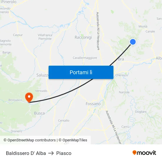 Baldissero D' Alba to Piasco map