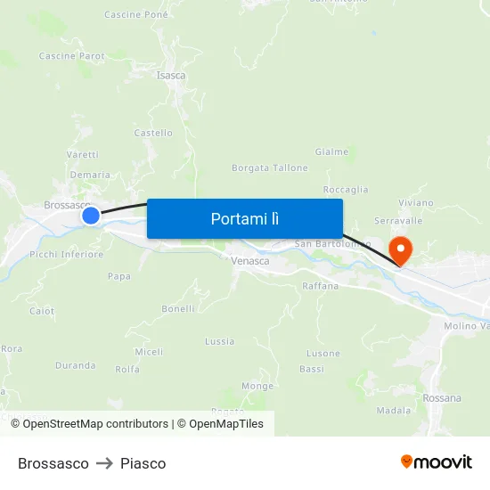 Brossasco to Piasco map
