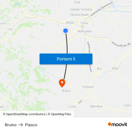 Bruino to Piasco map
