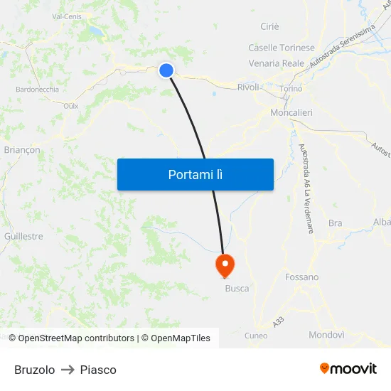 Bruzolo to Piasco map