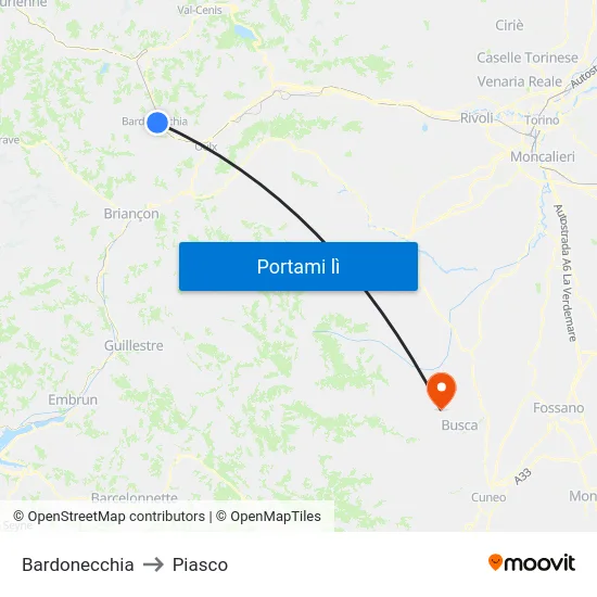 Bardonecchia to Piasco map