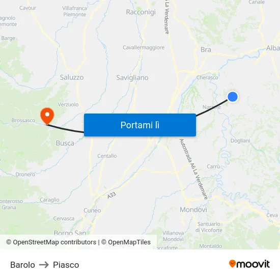Barolo to Piasco map