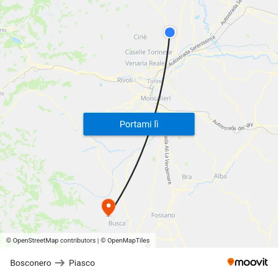 Bosconero to Piasco map