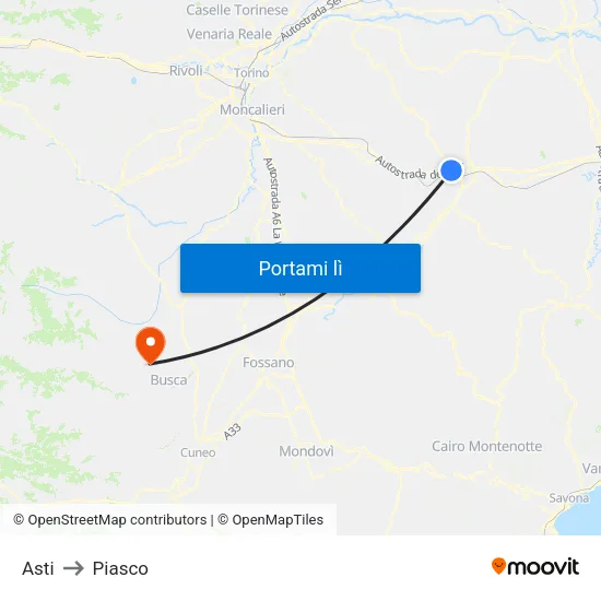 Asti to Piasco map