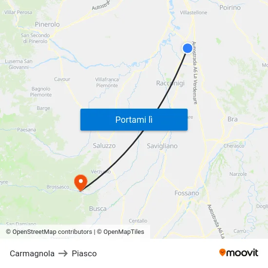 Carmagnola to Piasco map
