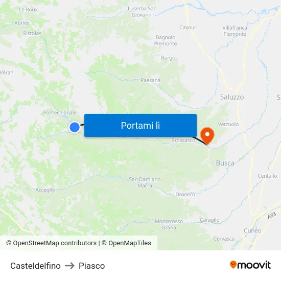Casteldelfino to Piasco map